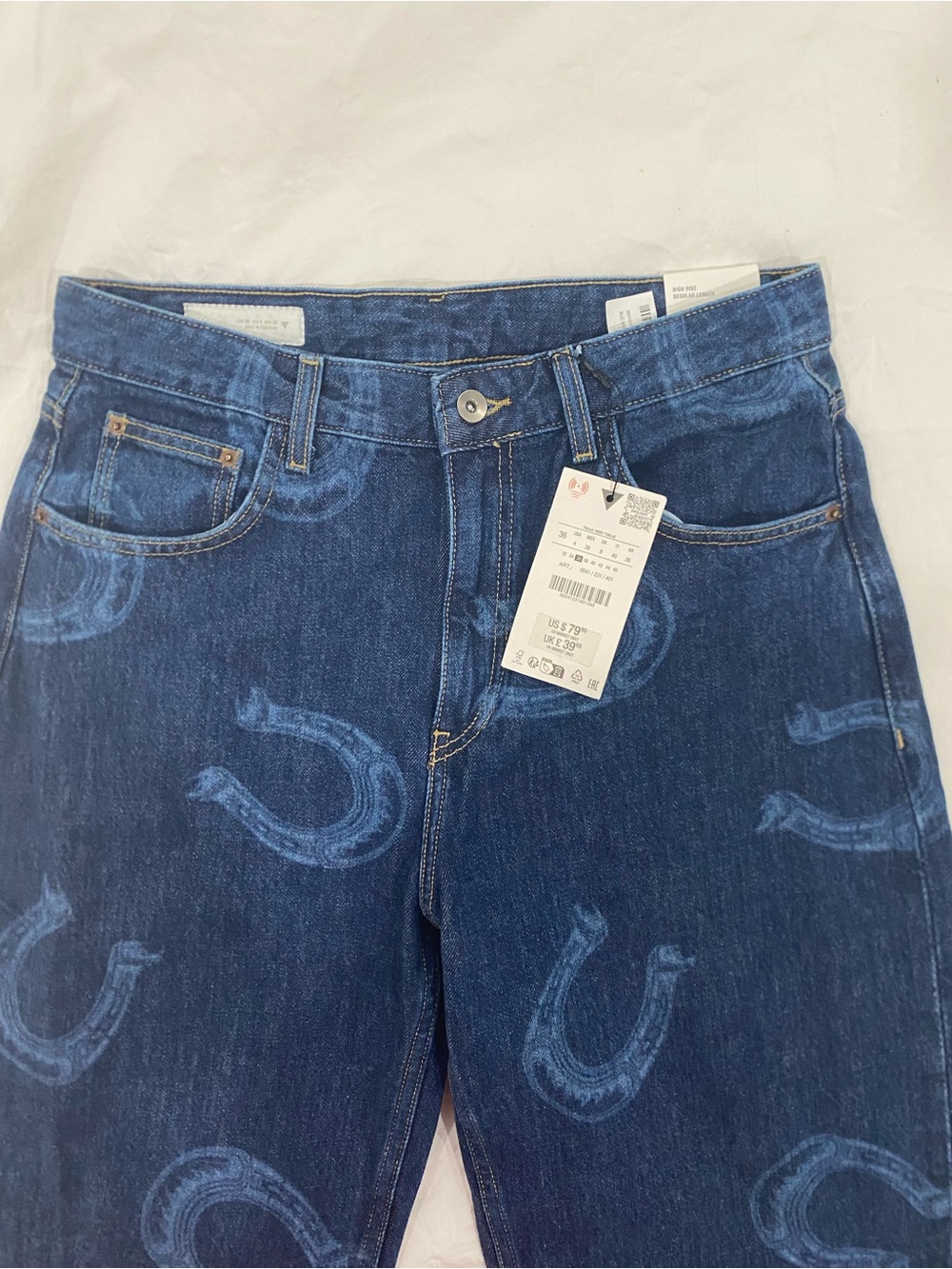 Zara Dark Blue Straight-Leg Horseshoe Printed Cowboy Western Denim Jeans - Picture 3 of 12